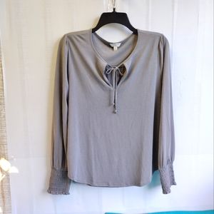 Lucky Brand Women's Gray Long Sleeve Peasant Blouse S Pet